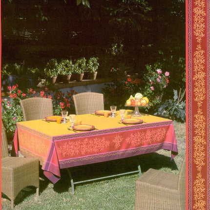Nappe jacquard traitée téflon 2m/1m60 olive jaune rouge