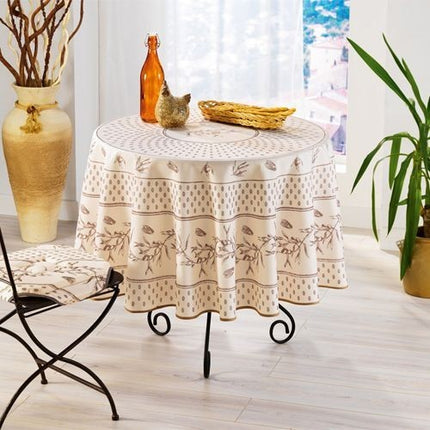Nappe ronde anti tache infroissable olive Cigale écru beige 1m80