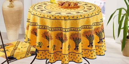 Nappe ronde anti tache infroissable 1 m 80 olive et Blé jaune