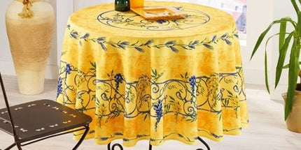Nappe ronde anti tache sans repassage Glycine et Lavande jaune 1m80
