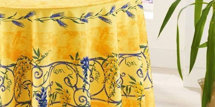 Nappe ronde anti tache sans repassage Glycine et Lavande jaune 1m80