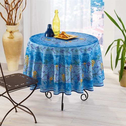 Nappe ronde anti tache sans repassage Glycine et Lavande bleue 1m80