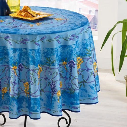 Nappe ronde anti tache sans repassage Glycine et Lavande bleue 1m80