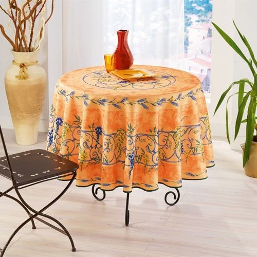 Nappe ronde anti tache sans repassage Glycine et Lavande saumon 1m80