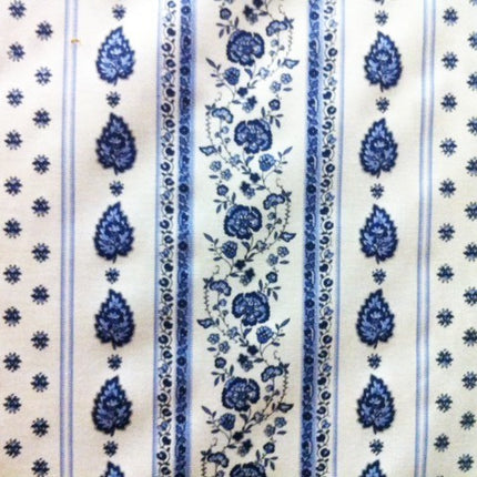 Tissu  au mètre coton  provençal blanc bleu rayure