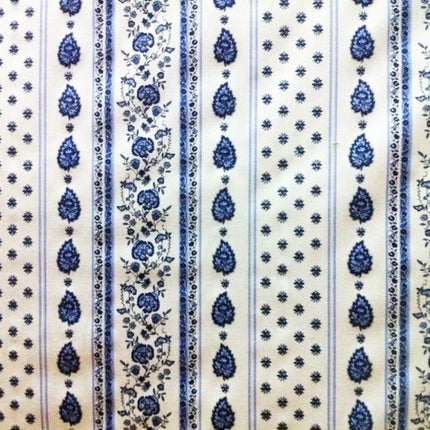 Tissu  au mètre coton  provençal blanc bleu rayure