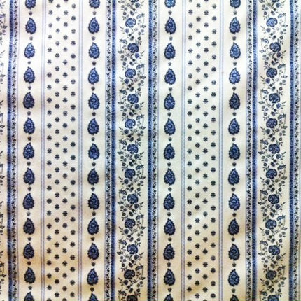 Tissu  au mètre coton  provençal blanc bleu rayure