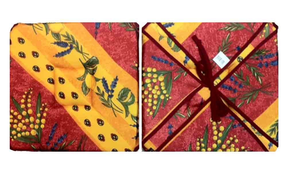 Coussin de chaise 4 rabats mimosa citron lavande rouge