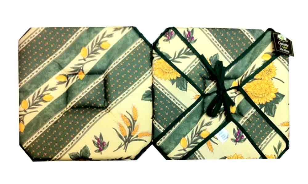 Coussin de chaise 4 rabats tournesol abeille vert