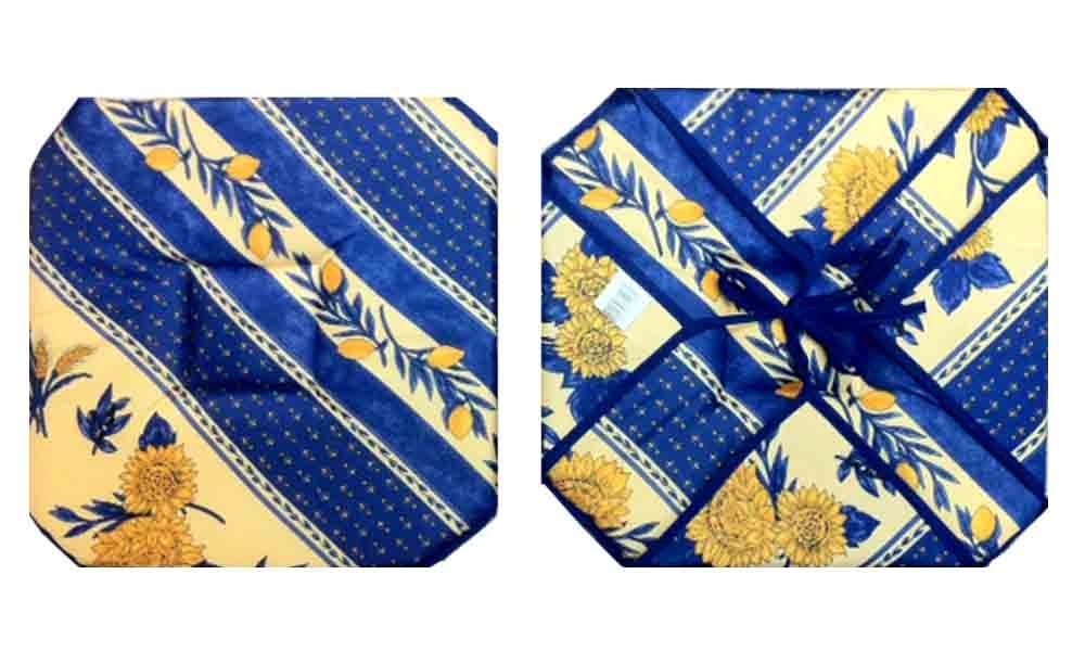 Coussin de chaise 4 rabats tournesol abeille bleu