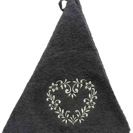 Essuie main rond en éponge coeur gris