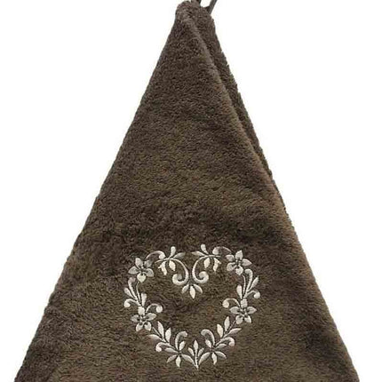 Essuie main rond en éponge coeur marron