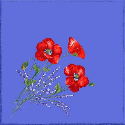 Serviette coquelicot lavande bleu  40 cm /40cm