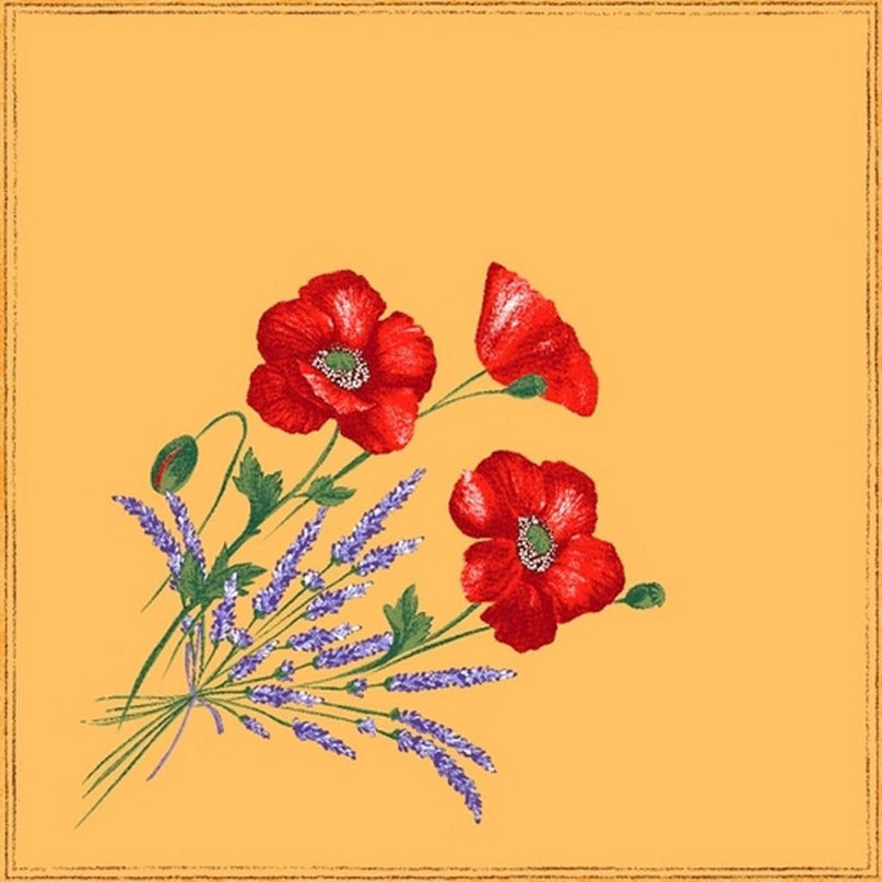 Serviette coquelicot lavande jaune  40 cm /40cm