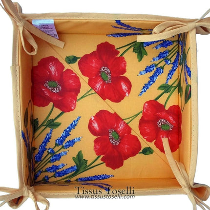 Nappe ronde coton enduite coquelicot lavande jaune 1m80