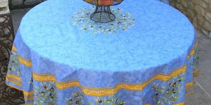 Nappe ronde 1 m 80 coton Clos des oliviers bleu