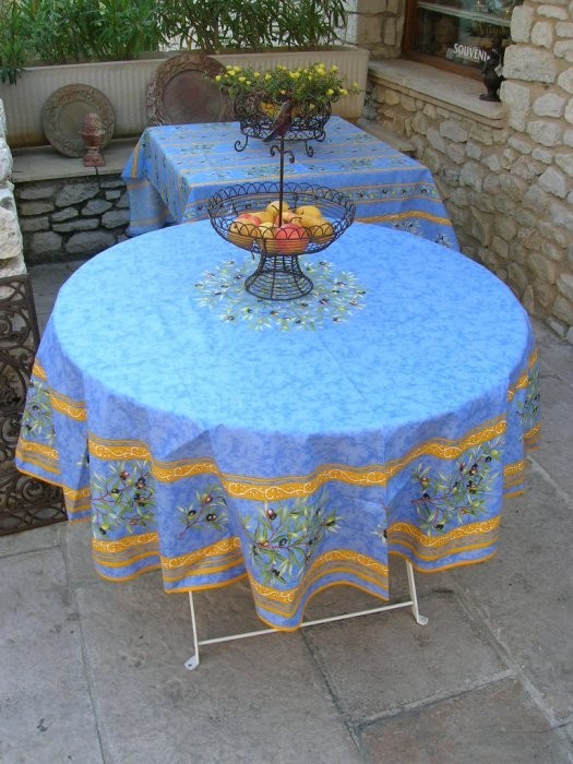 Nappe ronde 1 m 80 coton Clos des oliviers bleu