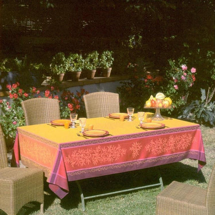 Nappe jacquard 3m50/1m60 coton tissé téflon olive jaune rouge