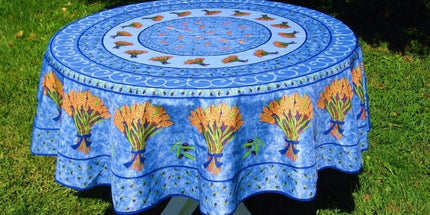 Nappe ronde 1m80  Olive et Blé bleu anti tache infroissable