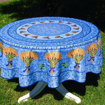 Nappe ronde 1m80  Olive et Blé bleu anti tache infroissable