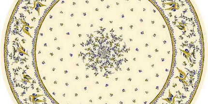 Nappe ronde coton 1m80 faïence de moustiers  bleu