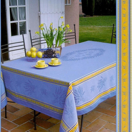 Nappe jacquard traitée téflon 2m/1m60 sénanques bleu