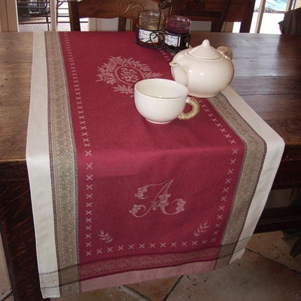Nappe jacquard traitée téflon 2m/1m60 monogramme écru rouge