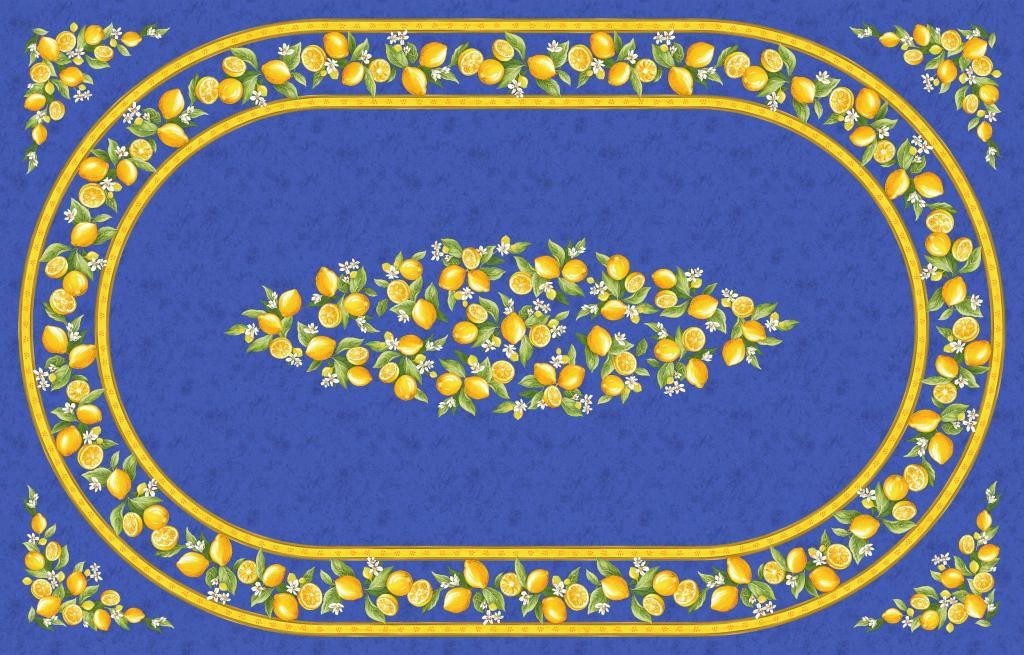 Nappe coton enduit  plastifiée citron bleu 2m50 / 1m55