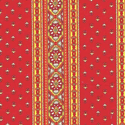 Tissu  au mètre coton  provençal rouge jaune rayure