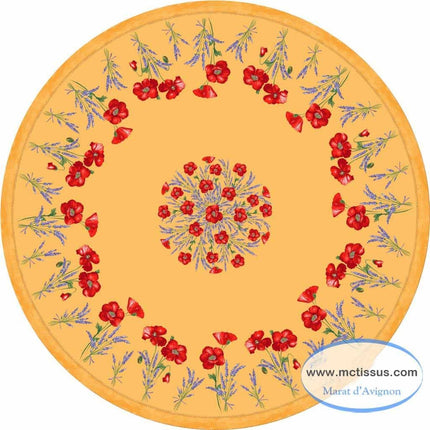 Nappe ronde 1 m 80 coton coquelicot lavande jaune 1m80