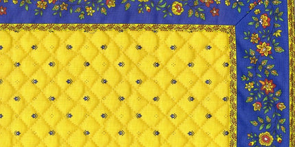 Set de table exclusif cadré jaune bleu fleur bleu