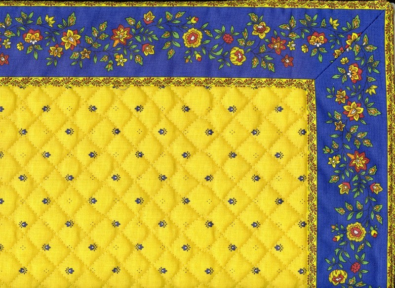Set de table exclusif cadré jaune bleu fleur bleu