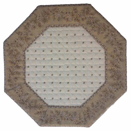Set de table octogonal exclusif écru beige cadre fleur beige