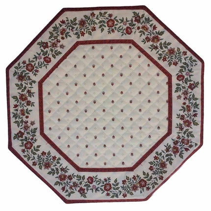 Set de table octogonal exclusif blanc rouge cadre fleur blanc