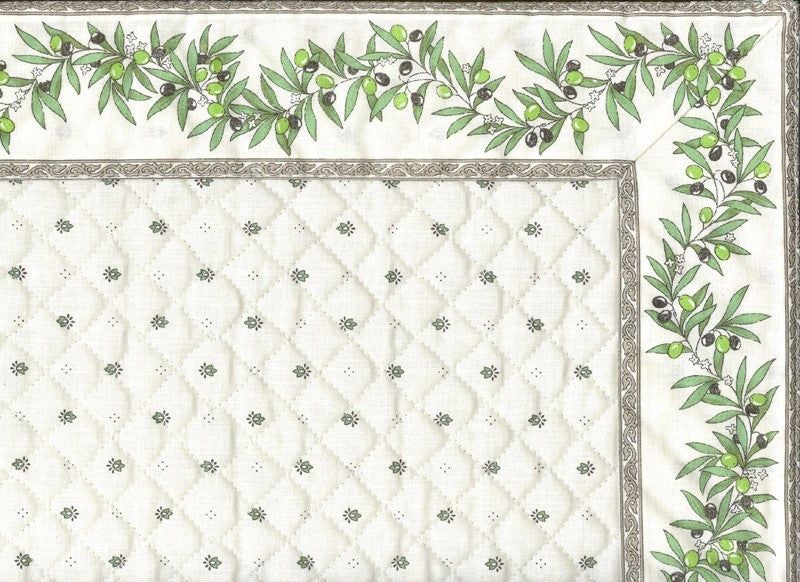 set de table exclusif cadré écru vert olive blanc