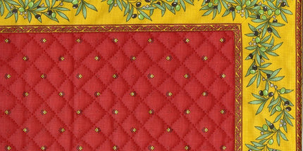 set de table exclusif cadré rouge jaune olive jaune