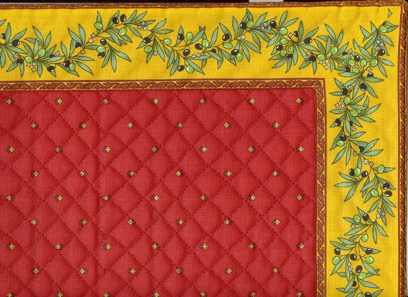 set de table exclusif cadré rouge jaune olive jaune