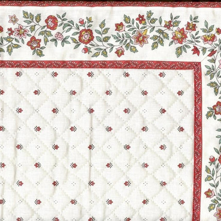 Tapis de table matelassé cadré faïence rouge écru cadre fleurs écru