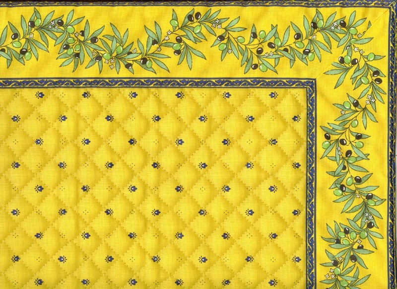 set de table exclusif cadré jaune bleu olive jaune