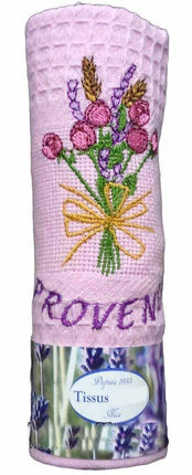 Torchon nid d'abeille rose et lavande rose