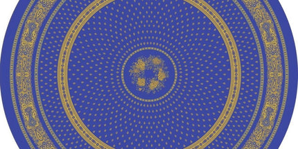 Nappe ronde jacquard coton tissé  2m30 Bastide  bleu jaune