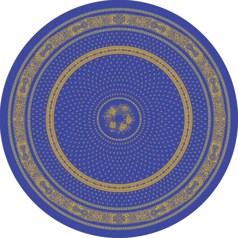 Nappe ronde jacquard coton tissé  2m30 Bastide  bleu jaune