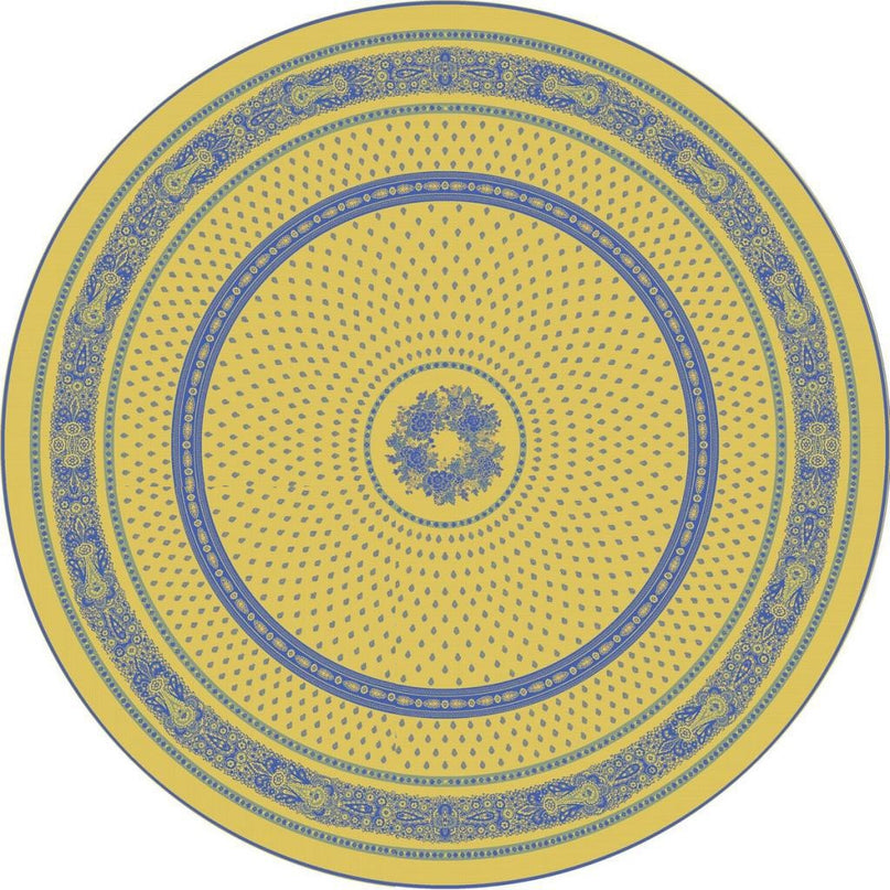 Nappe ronde jacquard coton tissé  2m30 Bastide jaune bleu