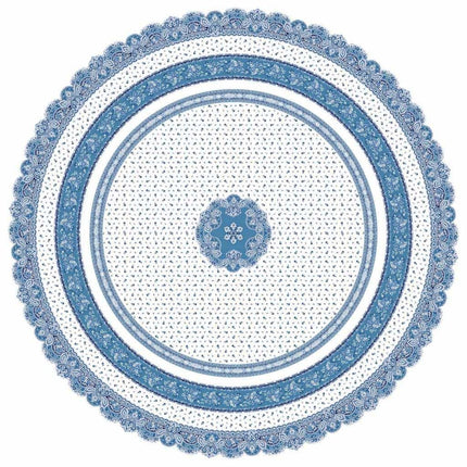 Nappe ronde coton enduit  tradition blanc bleu1m80