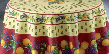 Nappe ronde 1 m 80 Citron Lavande Rouge anti tache infroissable