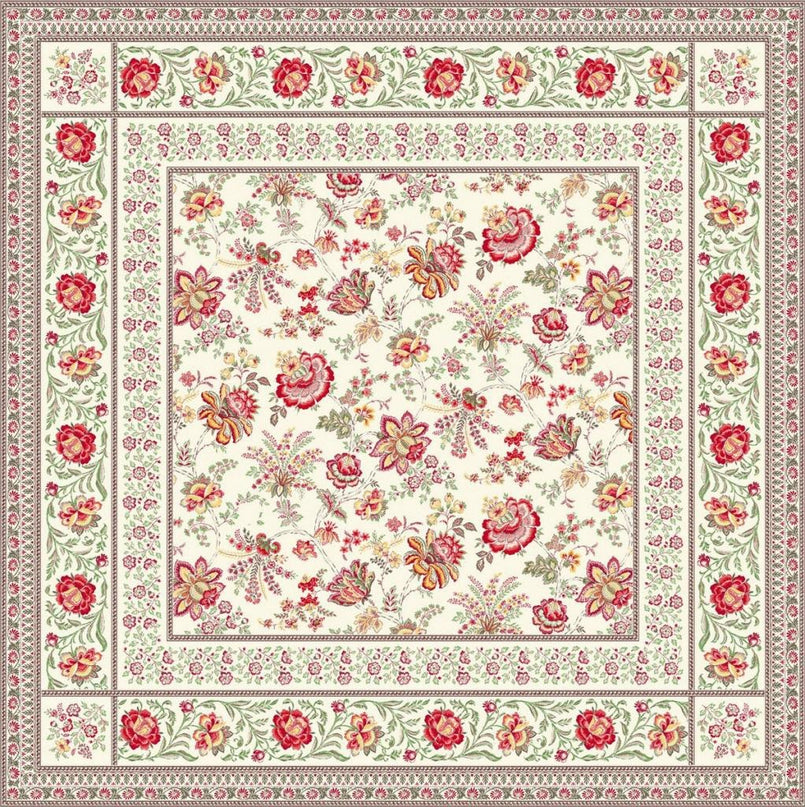 Nappe carrée jacquard  garance jaune rouge   1m45/1m45