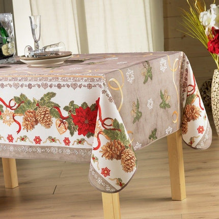 Nappe noël célébration naturel anti tache 2m40 x 1m50