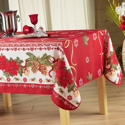Nappe noël célébration rouge anti tache 2m40 x 1m50