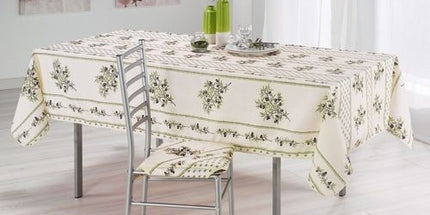 Nappe olivou écru vert rectangle 2m40