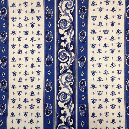Tissu  au mètre coton  provençal blanc bleu rayure bm2